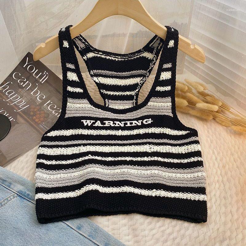 

Women's Tanks Knitted Vest Women Summer Retro Design Sense Camisole Girl Backless Letter Embroidery Inside Wear Crop Top
