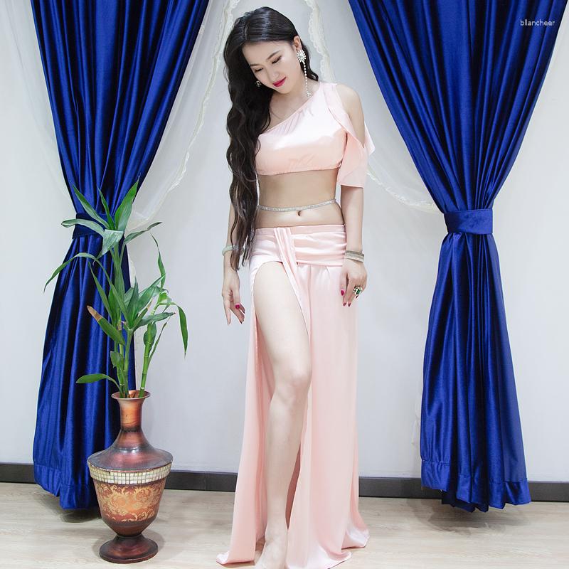 

Stage Wear Product Belly Dance Costume Women Sexy Off-shoulder Sweet Blouse Skirt 2-piece Oriental Practice Suit, Pink