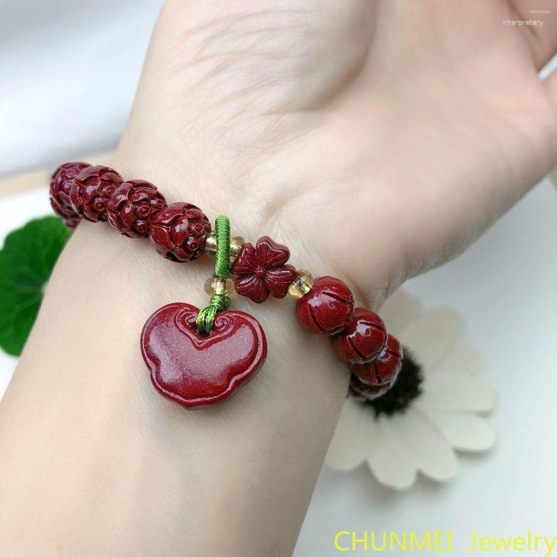 

Strand Natural Cinnabar Bracelet Three-dimensional Lotus Female Buddha Beads Hand Carved