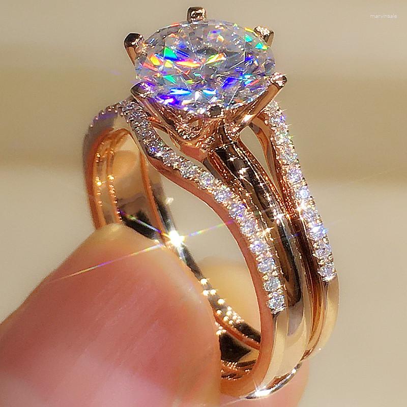 

Cluster Rings Unique Rose Gold Color For Women Classic 6 Designed Cubic Zirconia Wedding Engagement Bands Jewelry