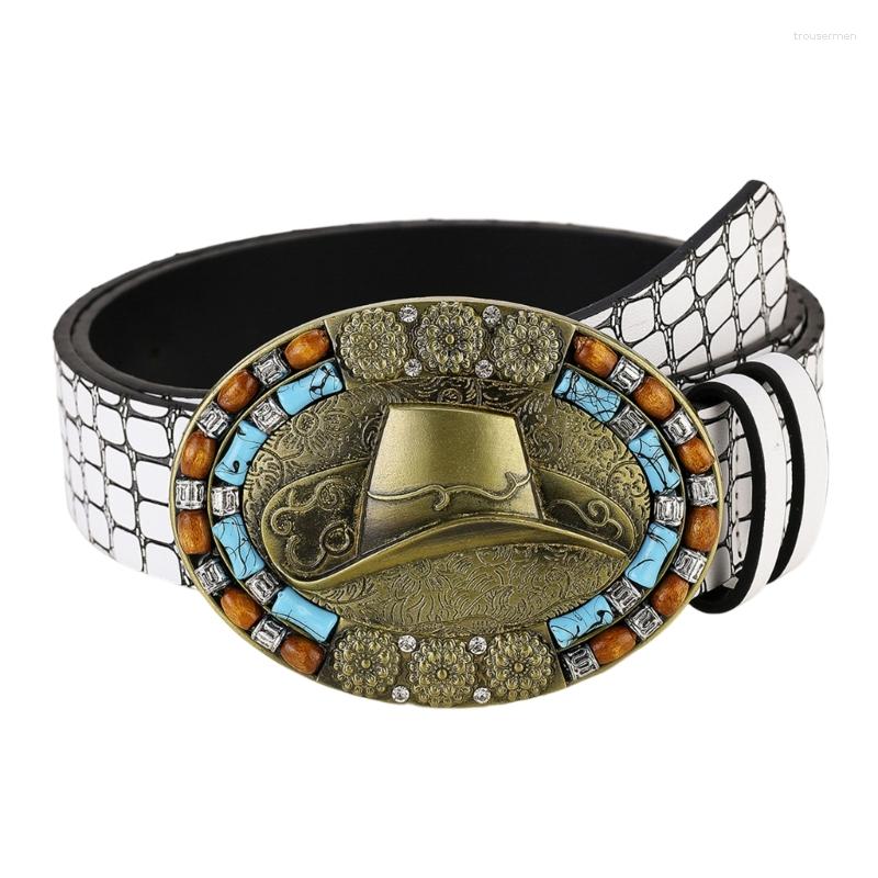 

Belts Vintage Buckle Belt Embossed Western White Cowboy Engraved Jean D5QB