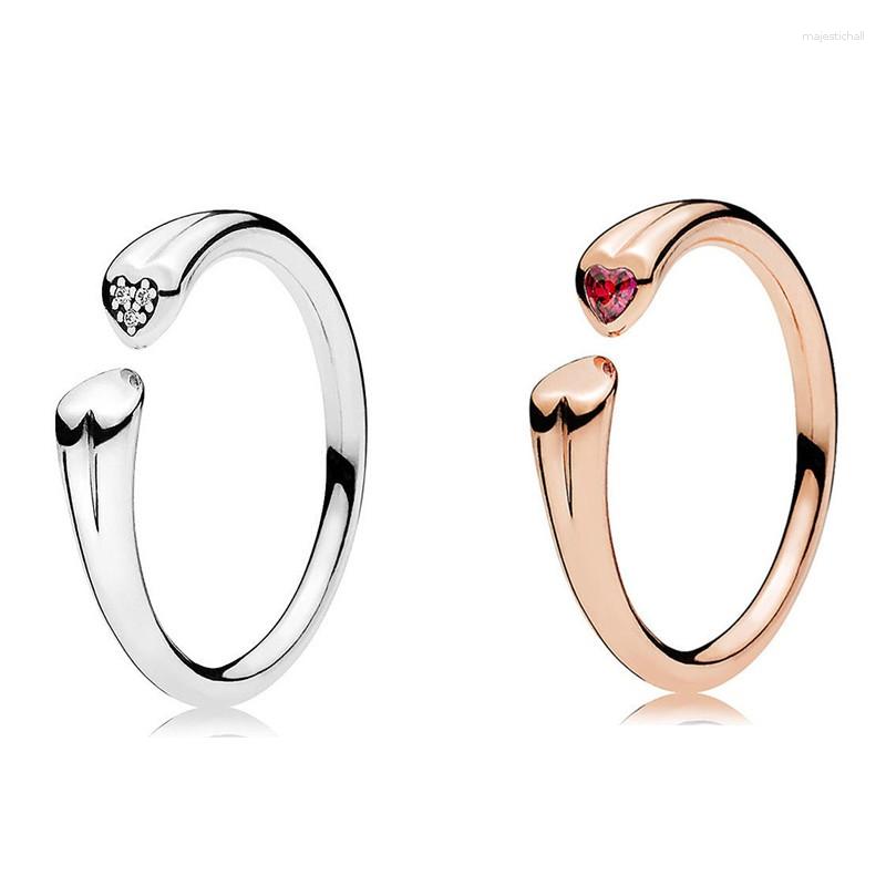

Cluster Rings Original Sparkling Two Hearts Open With Crystal Ring For Women 925 Sterling Silver Wedding Gift Fashion Jewelry