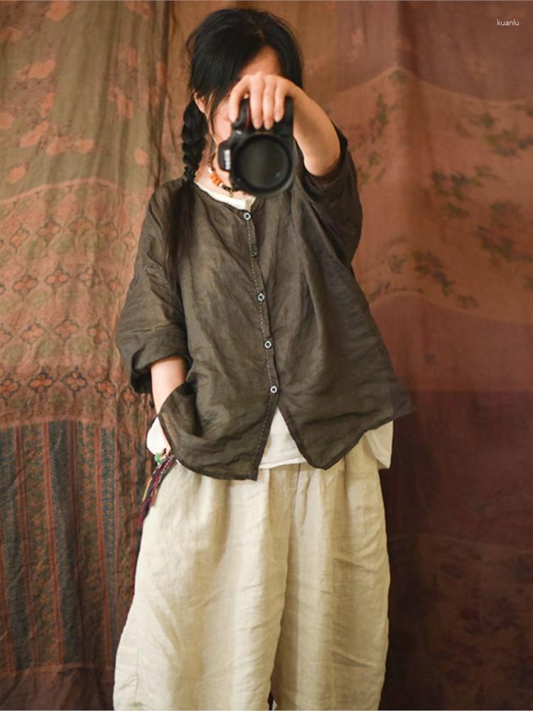 

Women's Blouses Women Loose Thin Ramie Blouse Ladies Summer Shirt Female 2023 Tops, Grayblack