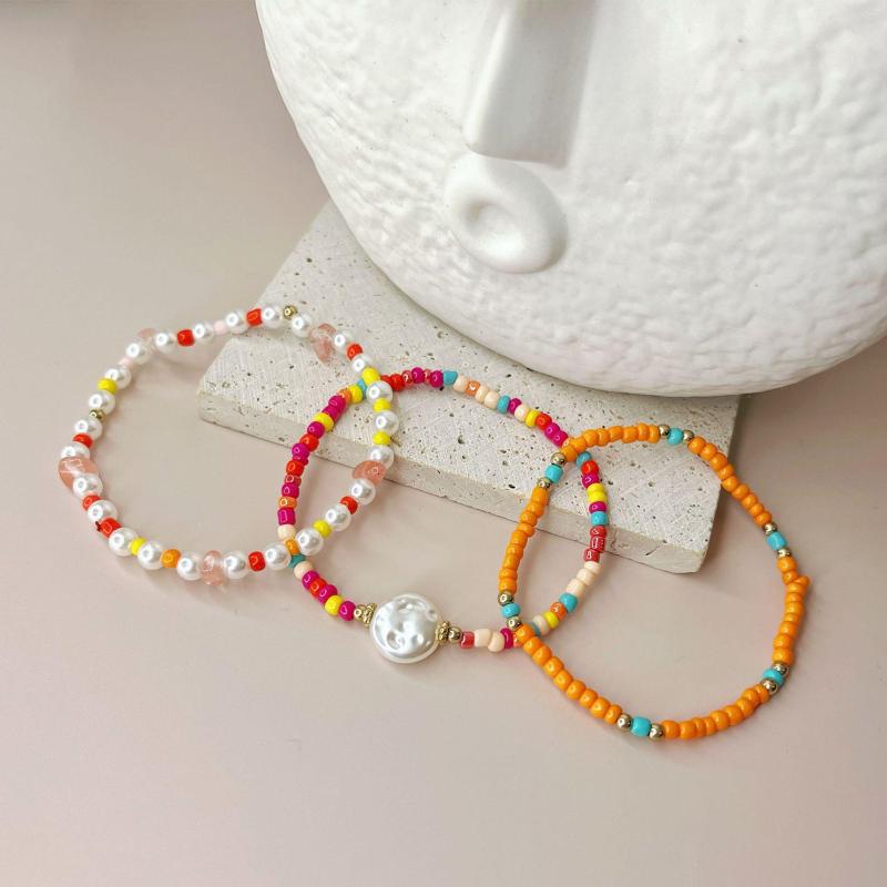

Charm Bracelets 3Pcs/set Colorful Rice Beads Bracelet Set For Women Lady Summer Beach Friendship Handmade Boho Jewelry Gifts