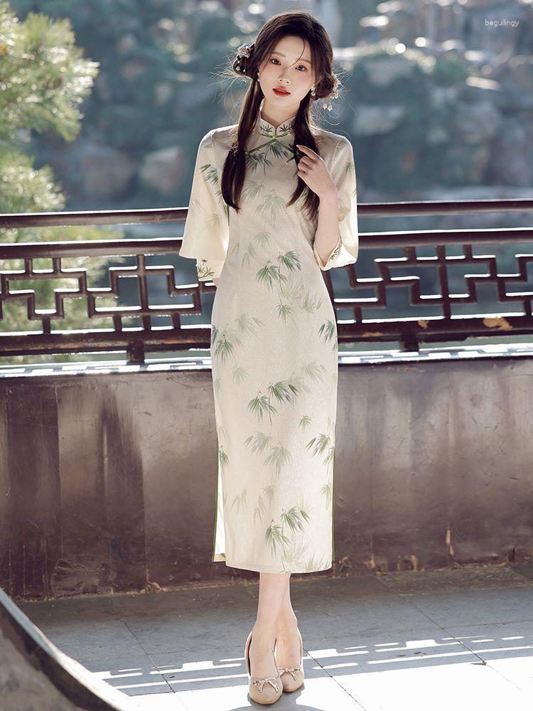 

Ethnic Clothing Vintage Women Print Flower Qipao Sexy Slim Young Girls Daily Dress Chinese Ladies Evening Party Cheongsam Vestidos Size XXL