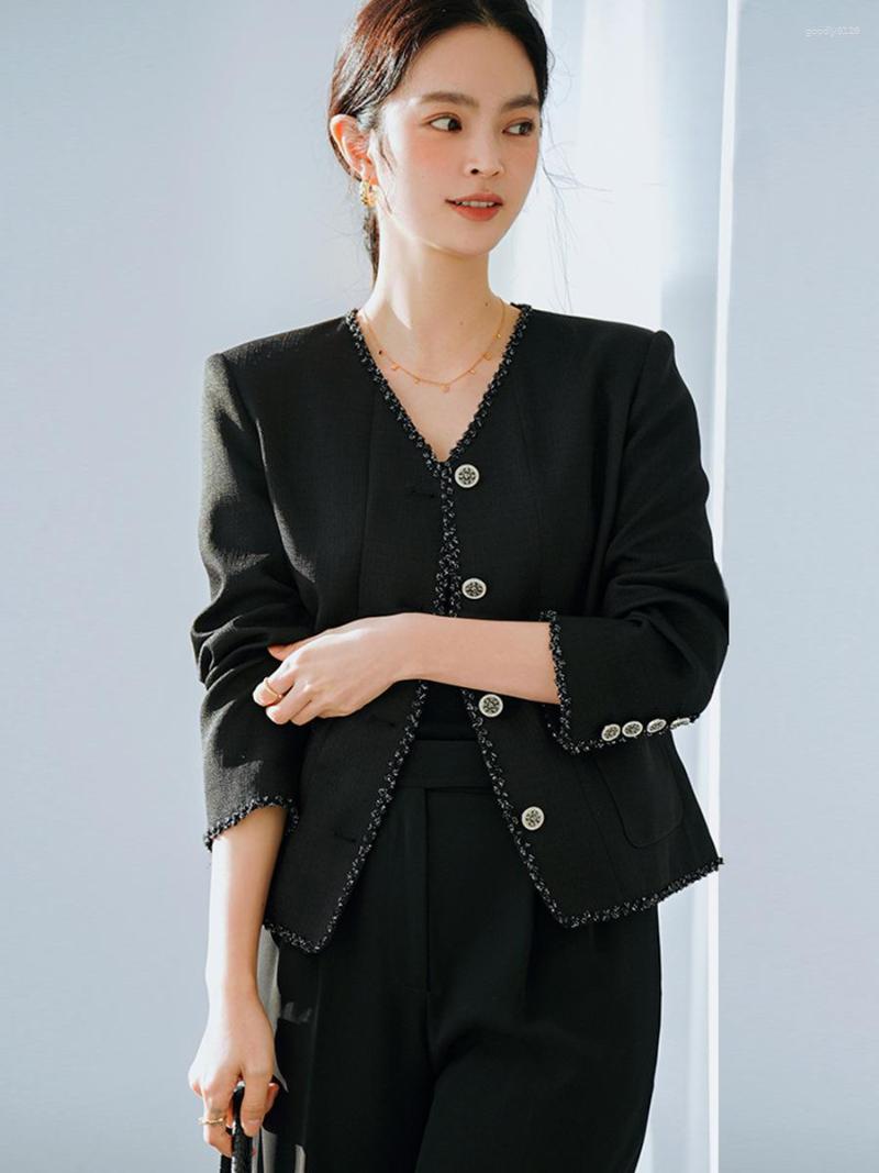 

Women' Jackets Senior Sense French Light Luxury Small Fragrance V-neck Short Coat Female 2023 Spring Elegant Temperament Straight 15211, Black