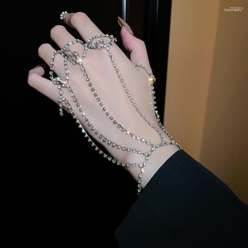 

Link Bracelets Retro Adjustable Bracelet Exaggerated Design Full Diamond Ins Five-finger Chain Niche Personality Trend Jewelry
