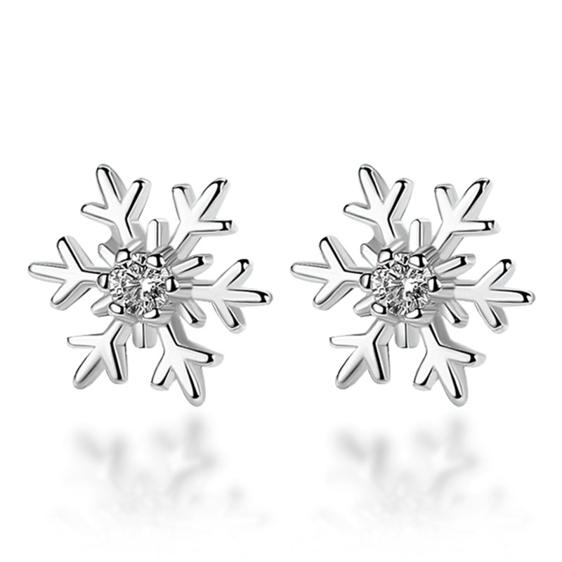 

14k gold stud Designer Snowflake Stud Earrings Women Classic 925 Silver Hollow Shiny Crystal Stud Earrings Ladies Zircon Earrings Christmas Gift
