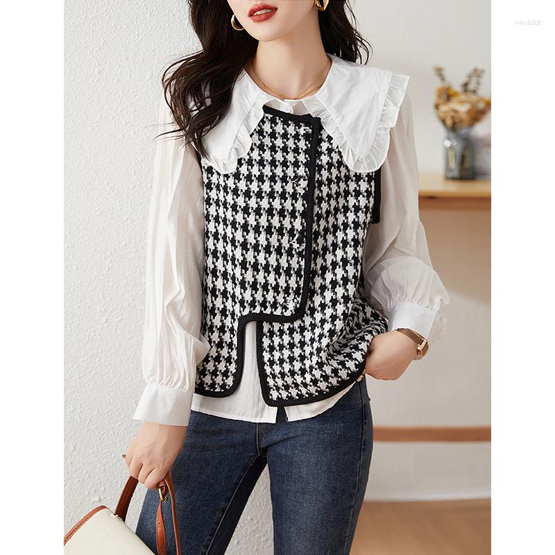 

Women's Two Piece Pants Early Autumn Fashion Small Xiang FENG CHIC Vest Shirt Suits Of Women, Black