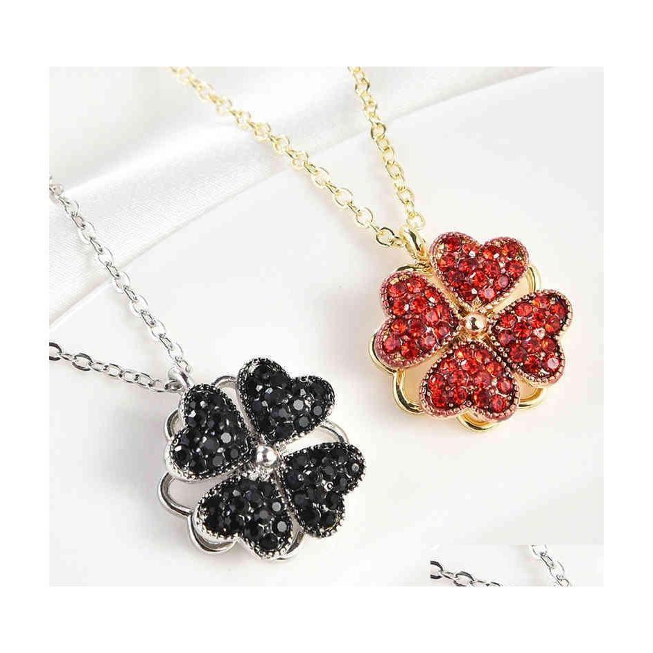 

Pendant Necklaces Fashion Rotatable Four Heart Clover Necklace Lucky Grass Clavicle Chain Women Girl Creative Pendent Drop Delivery Dhi6W