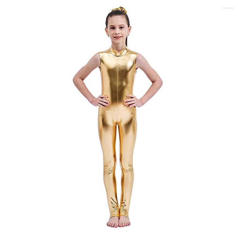

Stage Wear AOYLISEY Kids Gold Shiny Metallic Unitard Girls Gymnastics Jumpsuits One-piece Leotard Boys Child Zentai Full Bodysuits Spandex, Black