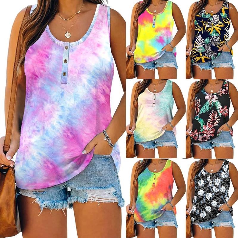 

Women's Tanks Womens Sleeveless Vest Tops Ladies Summer Casual T-Shirt Tank Blouse Plus Size Crew Neck Buttons