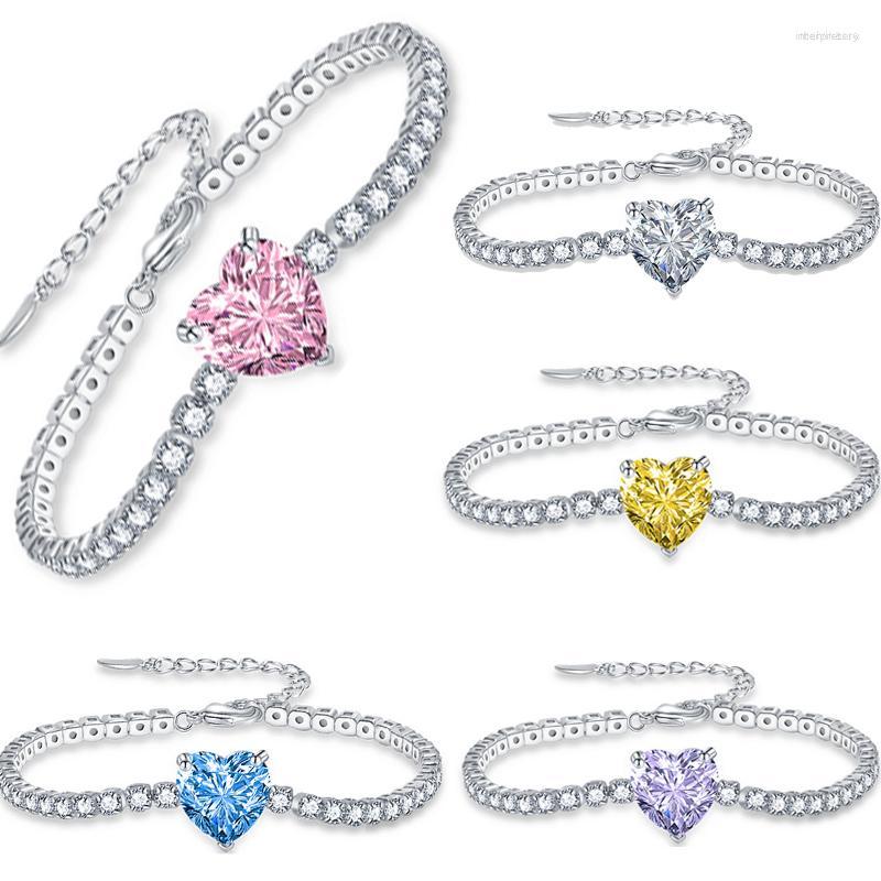 

Link Bracelets Fashion Heart Shaped Zircon Crystal Bracelet For Women Luxury Full Rhinestone Bridal Wedding Engagement Gift Jewelry