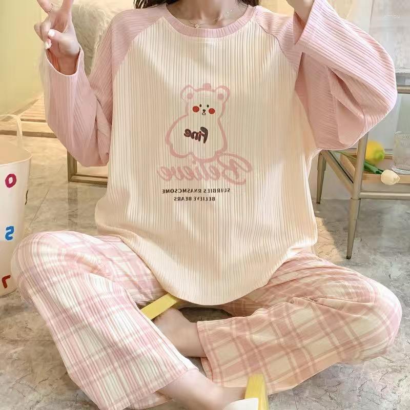 

Women's Sleepwear Cotton Women Pajama Set Summer Long Cute Pijamas Girls Homewear Pants Cartoon Printing Home Clothes Pyjama, 03