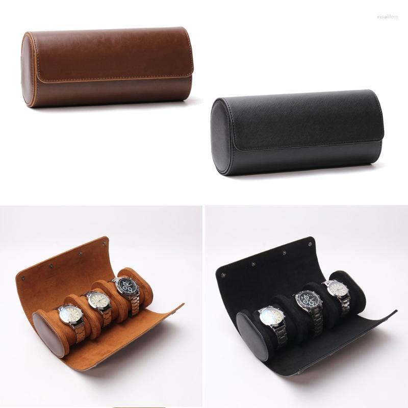 

Watch Boxes & Cases 3 Slots Roll Travel Case Chic Portable Vintage Leather Display Storage Box With Slid In Out Organizers Deli22
