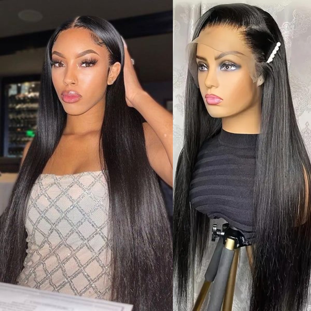 

13*4 Straight Lace Front Wigs Human Hair HD Transparent Lace Frontal Wigs 180% Brazilian Virgin Human Hair Wigs for Black Women, Natural color