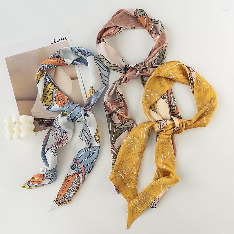 

Scarves 2023 Elegant Satin Silk Hair Ribbon Scarf For Women Flower Print Skinny Scrunchies Hairbands Neckerchief Wrist Wrap Neck Tie