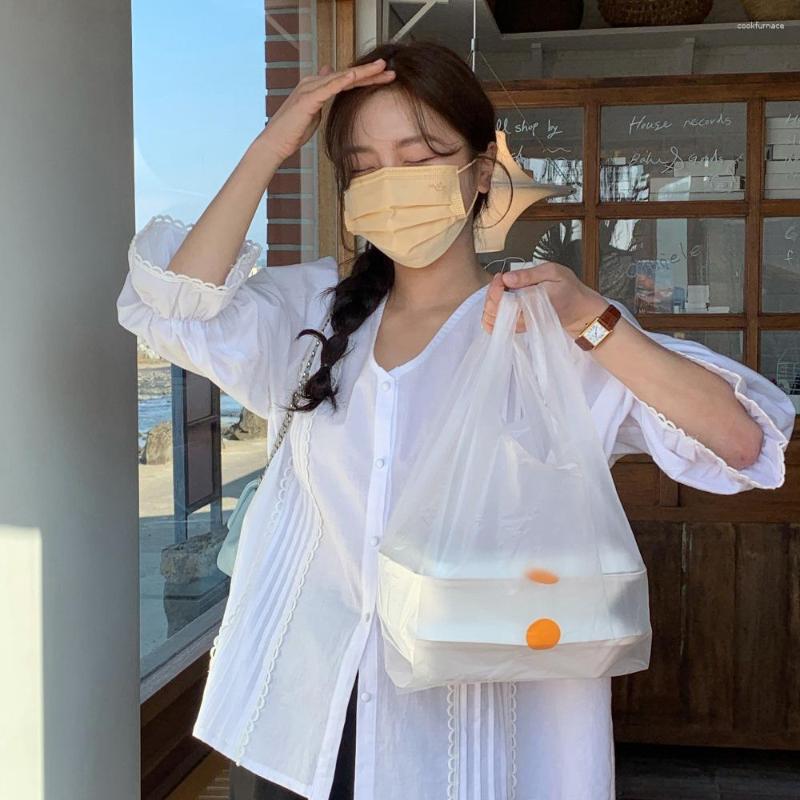 

Women' Blouses 2023 Spring Summer Shirt Women White Loose Puff Sleeve Lace