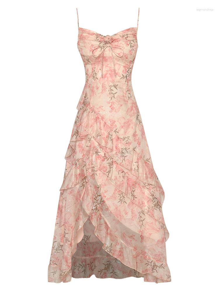 

Casual Dresses HIGH QUALITY Est Fashion 2023 Designer Women' Lotus Leaf Printed Suspender Dress, Mixed color