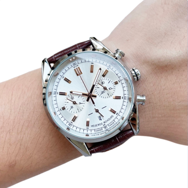 

Men's watches business fashion watches TAG new six hands full function calendar watches gold-plated hands all steel strap genuine leather strap