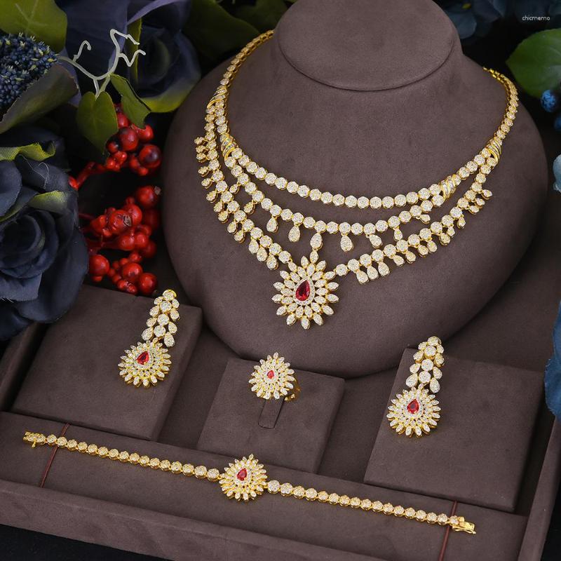 

Necklace Earrings Set Siscathy African 3 Layer Jewelry For Women Wedding Zircon Quality Cubic Zirconia Bridal Evening Earring, Picture shown