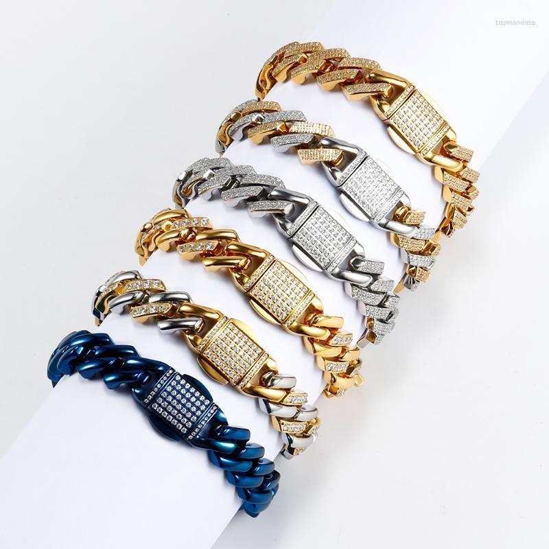 

Link Bracelets Chain Zircon Cuban Bracelet For Men Women 316L Stainless Steel Bangles Multiple Color Jewelry Fashion Accessories Raym22