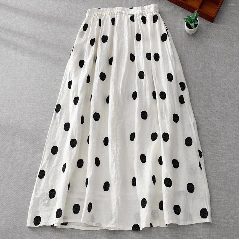 

Skirts Women's Summer Casual Fashion Retro Dot Loose Waist Style Skirt, Black