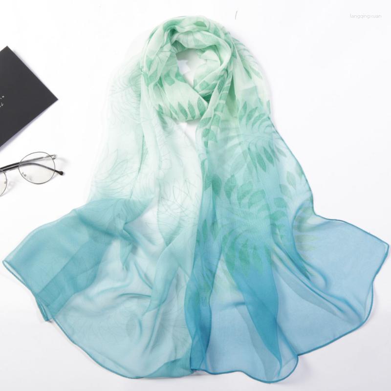 

Scarves Gradient Foliage Women Foulard Elegant Chiffon Georgette Bandana Scarf Summer Beach Travel Sun Protection Thin Breathable