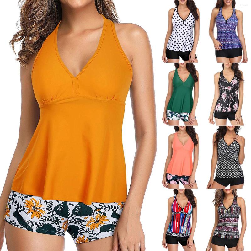 

Women' Swimwear Women Black Tankini Tummy Control Tank Top Retro Solid Swimsuit With Shorts Two Piece Bathing Suit, Bk