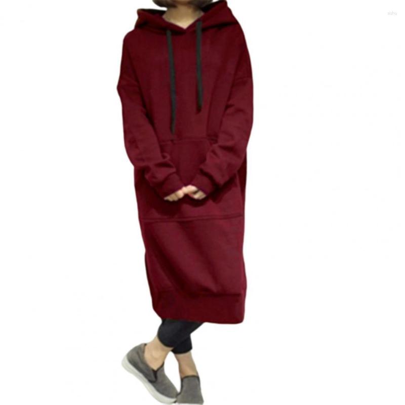 

Casual Dresses Hoodie Dress Patch Pocket Split Hem Solid Color Pullover Long Wear Plus Size Winter Warm Drawstring Hooded Sweatshirt, Black