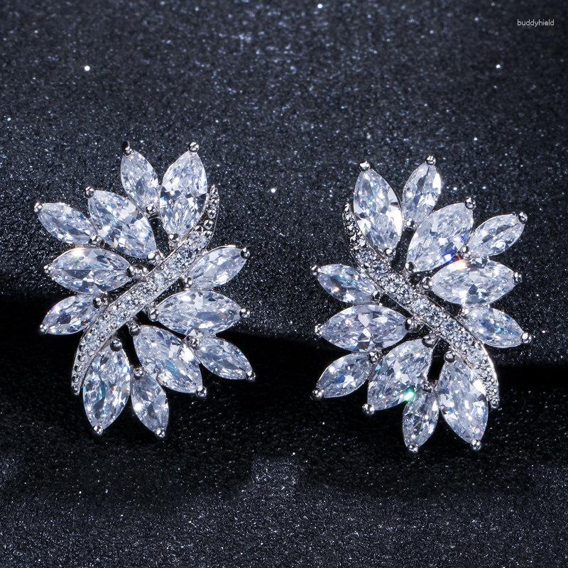 

Dangle Earrings Fashion Silver Color Flower Shiny Clear Cubic Zirconia Ladies Luxury Jewelry Wedding Wholesale