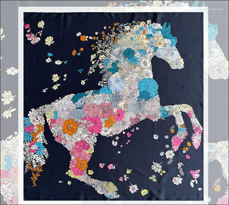 

Scarves Horse Print Blue Silk Scarf 110cm Luxury Designer 100 Pure Mulberry Scarfs Hem Roll Natural