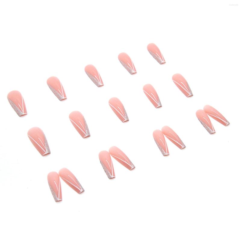 

False Nails Pink Long Line Printed Full Cover Square Artificial Fake For Professional Nail Art Salon Supply, Chocolate