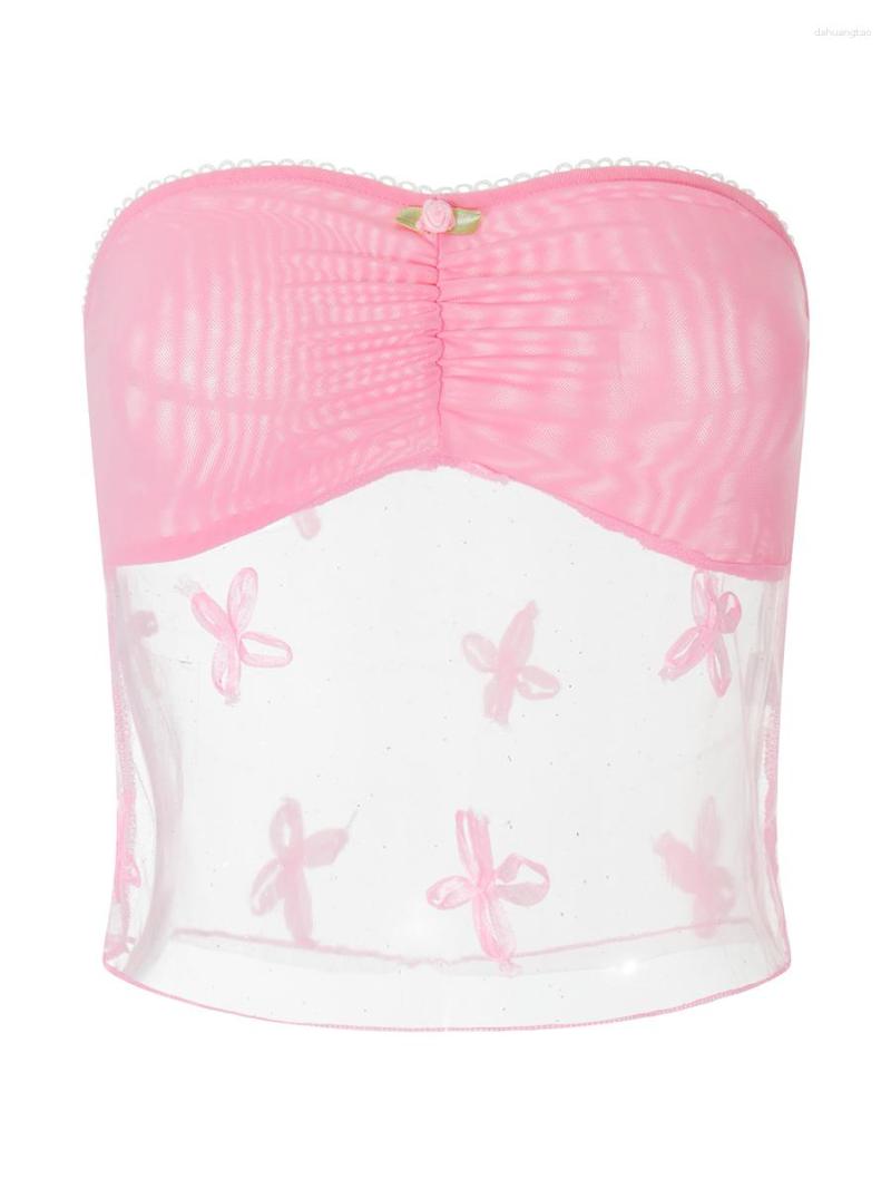 

Women' Tanks Vintage Floral Print Backless Bandeau Tube Top For Women - Sexy Strapless Sleeveless Crop Tank With Aesthetic Appeal, White