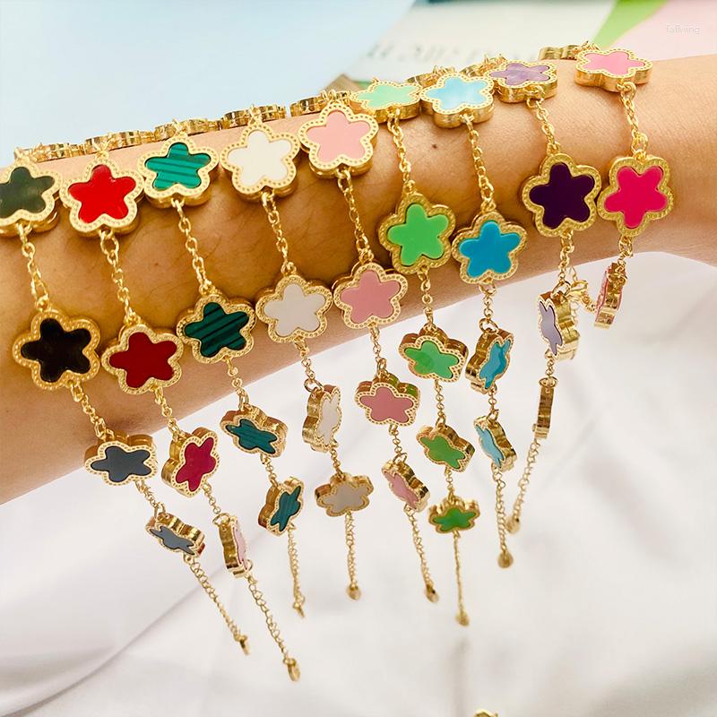 

Charm Bracelets Luxury Both Side Five Flower Bracelet For Women Gift High Quality Gold Color Clover Jewelry Birthday Party Gifts