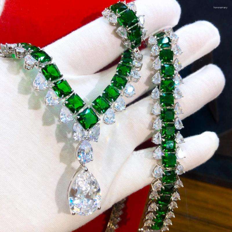

Necklace Earrings Set Soramoore Famous INS Trendy Luxury Green CZ For Africa Dubai Women Wedding Party Zircon Bridal Jewelry, Picture shown