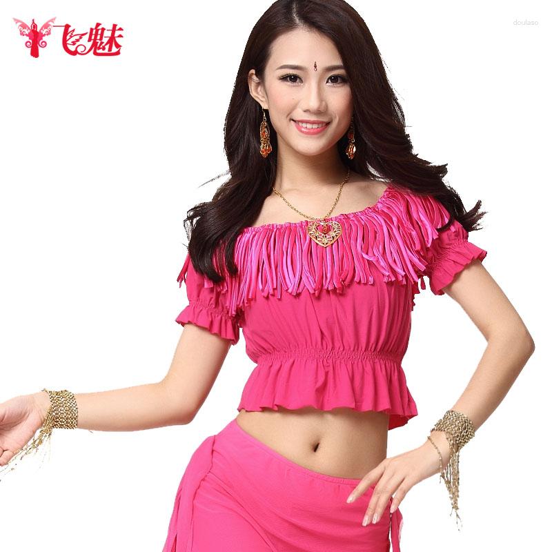 

Stage Wear Tribal Belly Dance Costume Thin Strips Tassels Tops Dancing Crystal Cotton Fringed Top&tees, Black