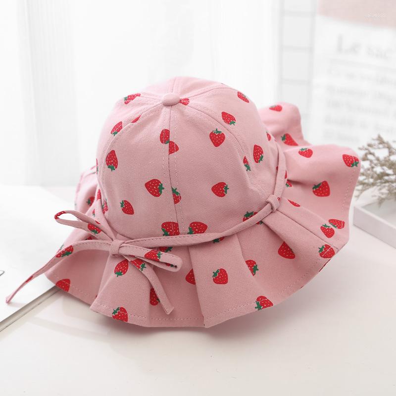 

Berets Summer Baby Girl Bucket Hats Fruit Print Lovely Bowknot Kids Sun Hat Children Intant Toddler Panama Beach Cap, Color 4