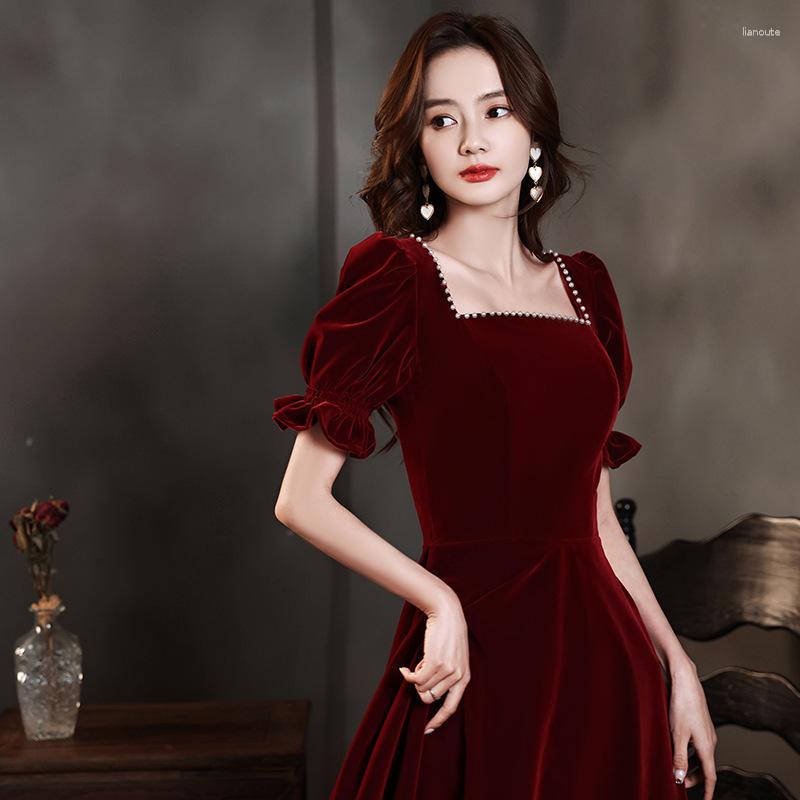 

Ethnic Clothing 2023 Chiense Prom Dress Burgundy Cheongsam Velvet Dresses Sexy Gown Princess Evening Party Velour Qipao Pleated Vestidos