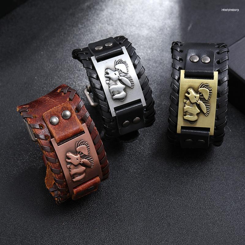 

Bangle Vintage Wide Edition Nordic Elk Bracelet Leather Woven Viking Men's Fashion Charm Jewelry Hip Hop Punk Accessories
