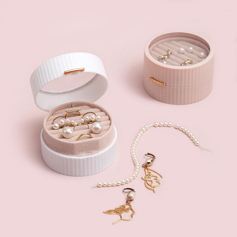 

Jewelry Pouches Round Box For Travel Portable Ring Earrings Necklace Bracelet Organizer Makaron High-quality ABS Storage