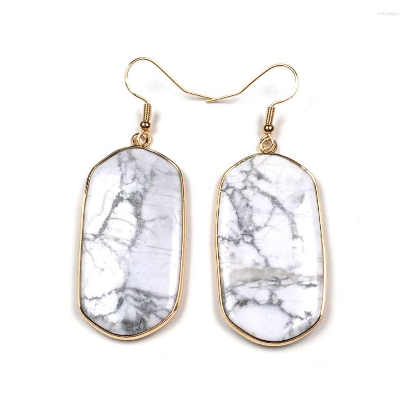 

Dangle Earrings Natural Stone Rose Quartz Turquoise Pendant Jewelry Handmade Fashion Rectangle Elegant Women's Gift