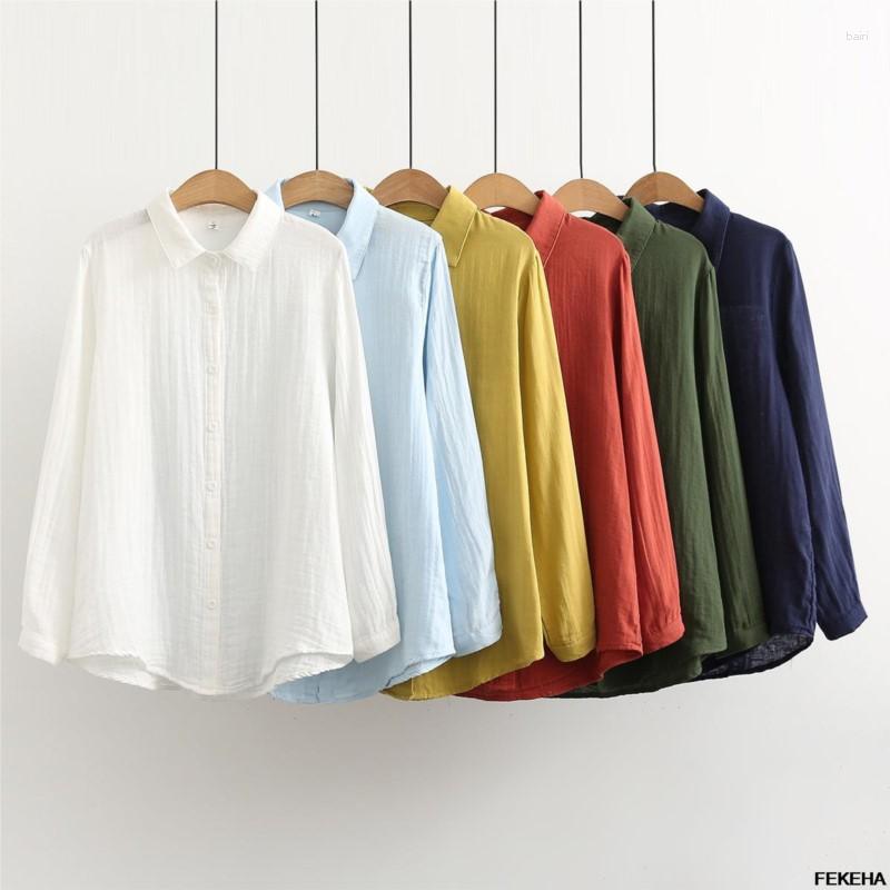 

Women's Blouses Women White Shirts Cotton Yarn Loose Long Sleeve Lady Tops Female Clothes, Navy blue