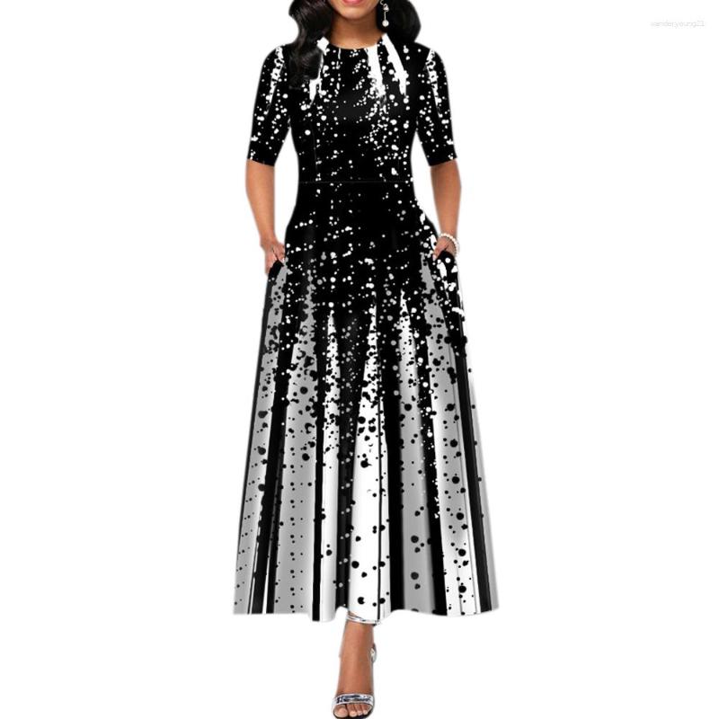 

Party Dresses Short Sleeve Patchwork Dot Print Plus Size 4Xl 5Xl Women Elegant Long Maxi Dress Autumn Femme Vintage A-Line, Black
