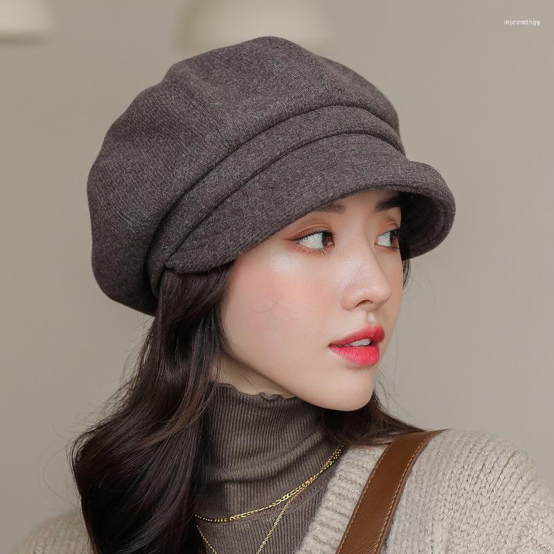 

Berets British Retro Style Versatile Casual Beret Autumn/Winter Keep Warm Roll Brim Octagonal Hat Women Fashion Sboy Winter, Black
