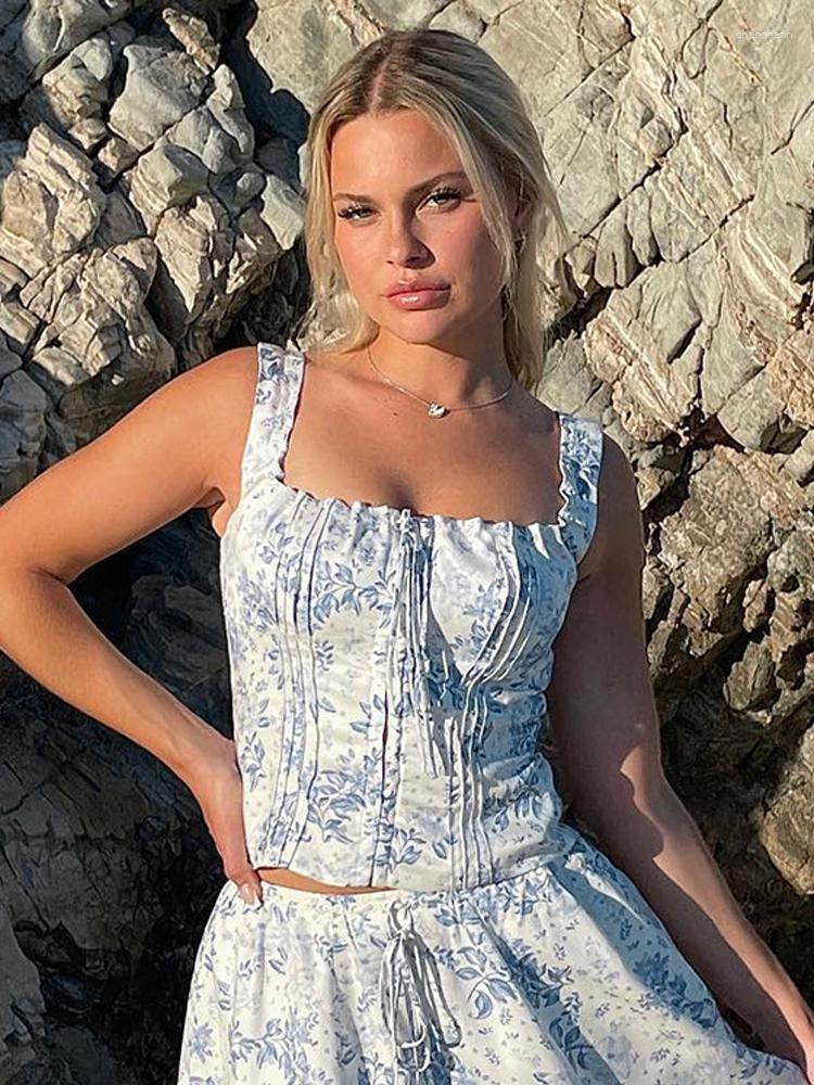 

Women' Tanks Avrilyaan 2023 Print Lace Up Lining Sexy Crop Top Women Backless Tank Tops Tight Summer Camisole Casual Holiday Ropa Mujer, Blue