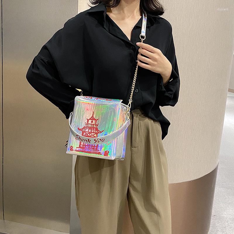 

Evening Bags Laser Bag Takeout Box Purse Pu Leather Women Handbag Novelty Fashion Crossbody Shoulder Chain For Girl Tote, Silver