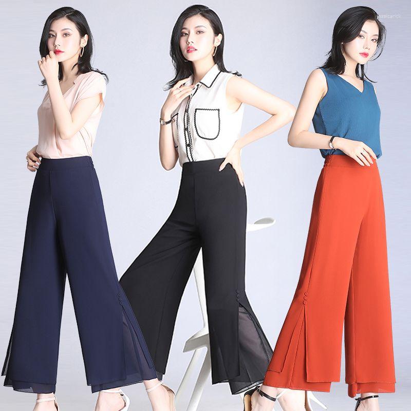 

Women's Pants 2023 Summer Black Drape Chiffon Wide-Leg Casual Trousers Women Clothing Loose High Waist Pant 4XL Q115