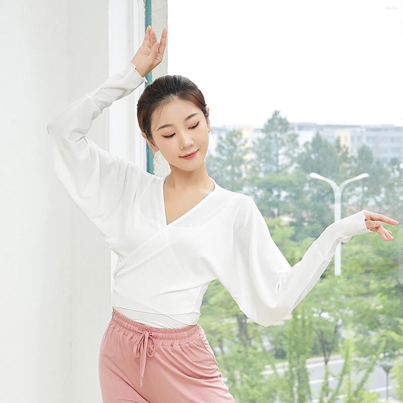 

Stage Wear Women Adults Casual Ballet Dance Cover Tops Long Sleeves Straps Front Closure Classical Training Yoga Workout Clothes, White