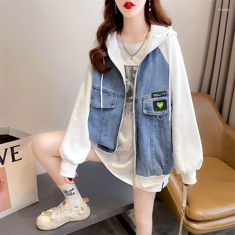 

Women's Blouses Patchwork Denim Shirts And Women Tops Long Sleeve Loose Casual Clothes For, White